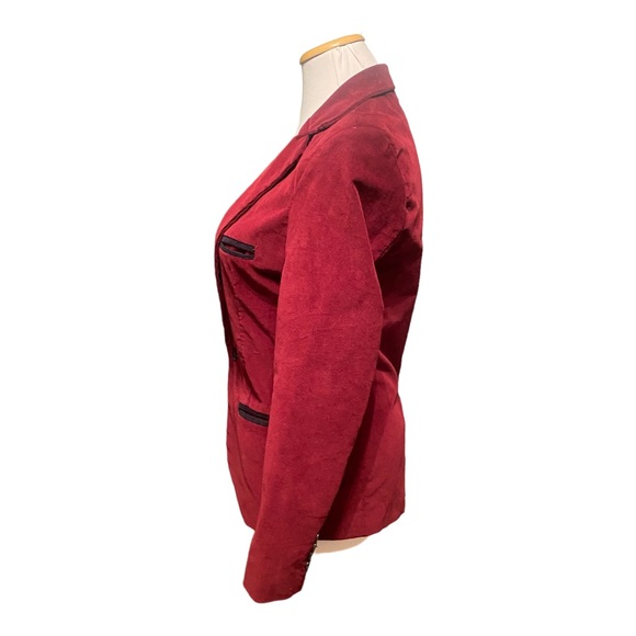 Burgundy Velvet Blazer with Navy Piping - Picture 2 of 4
